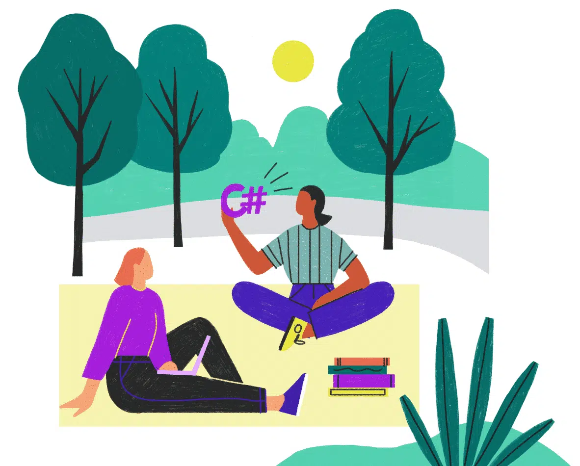 College students sitting in the grass with their textbooks on a sunny day
