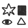 A series of shapes and the shape of an eyeball representing diversity, equity and inclusion