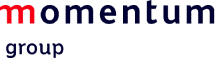 Momentum Group in black text with a red M